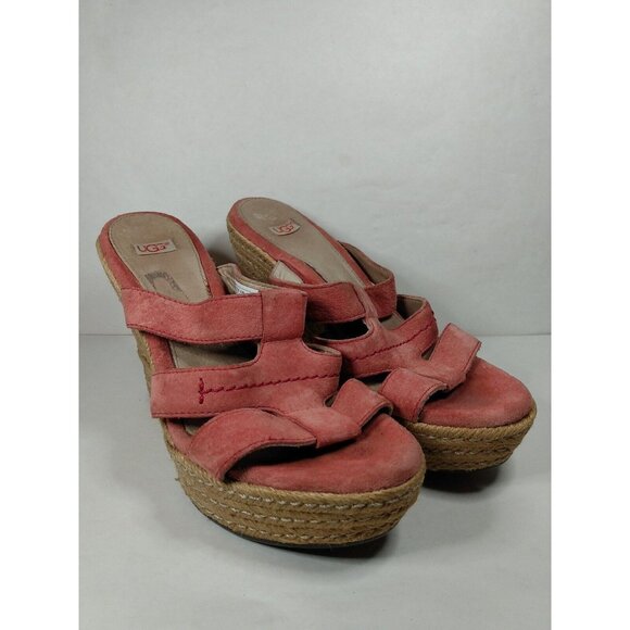 UGG Australia Shoes - UGG Australia Tawnie Salmon Pink Suede Espadrille Wedge Heel Sandal Sz 6 F29012A